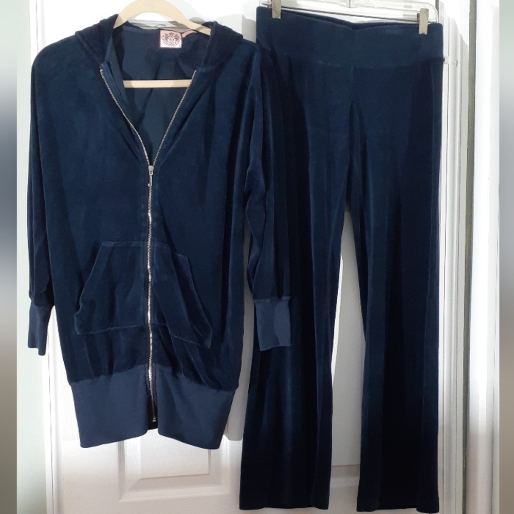 Vintage Juicy Couture Navy Blue Velour Hoodie M - Picture 2 of 12